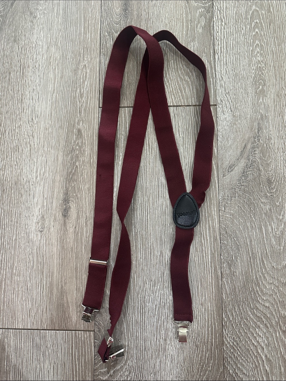 Men's Burgundy Clip-On Suspenders with Leather Back Patch